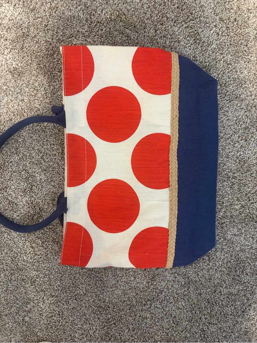 Mudpie Red Polka Dot Canvas Tote with Navy Base